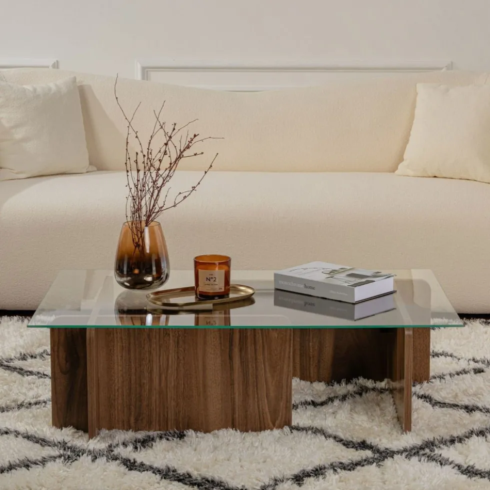 CUBIX Table basse en verre trempé et bois