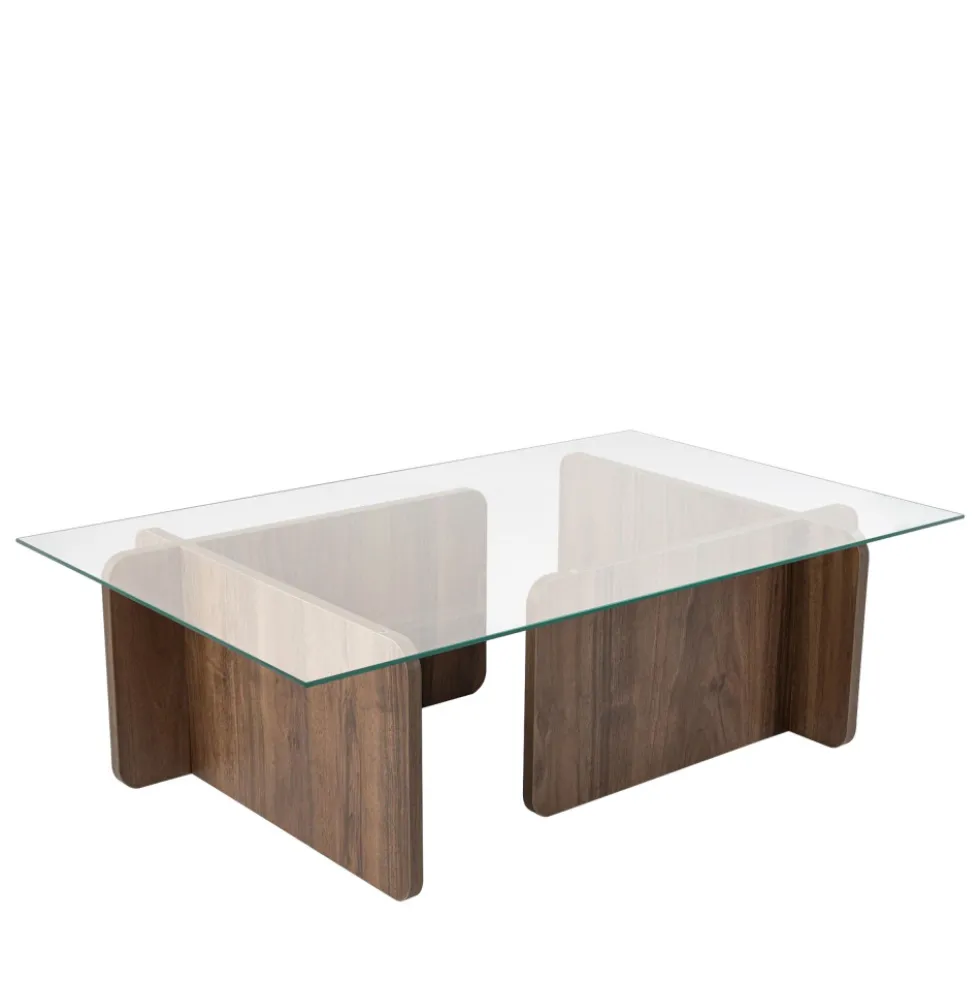 CUBIX Table basse en verre trempé et bois