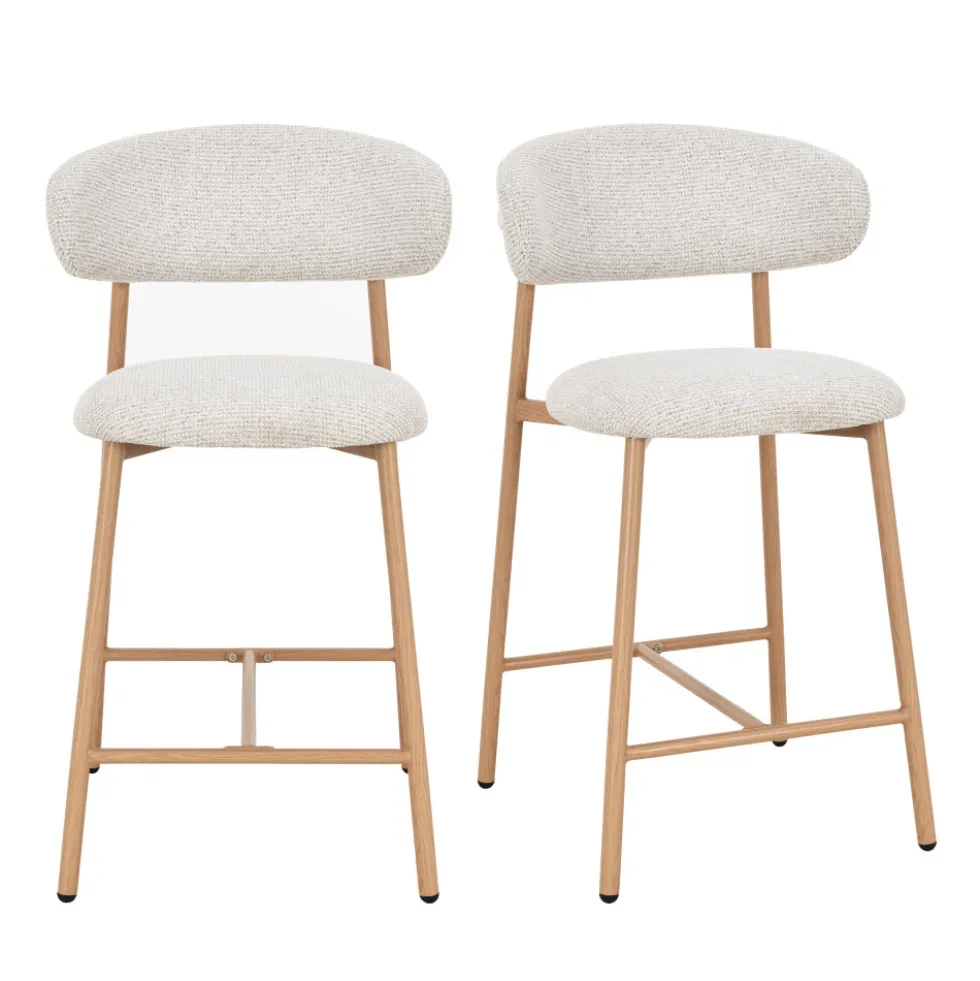 DRACO Lot de 2 chaises de bar en tissu pieds effet bois clair H65cm