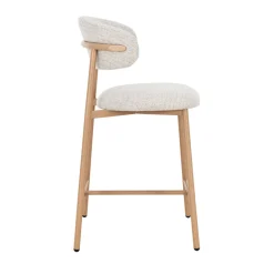 DRACO Lot de 2 chaises de bar en tissu pieds effet bois clair H65cm