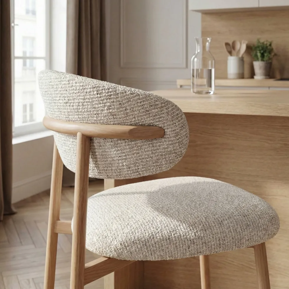 DRACO Lot de 2 chaises de bar en tissu pieds effet bois clair H65cm