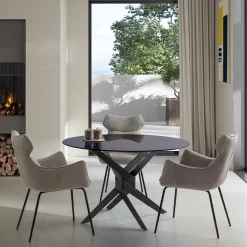 DRAVON Table à manger 4 personnes en verre trempé et métal