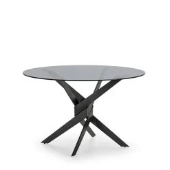 DRAVON Table à manger 4 personnes en verre trempé et métal