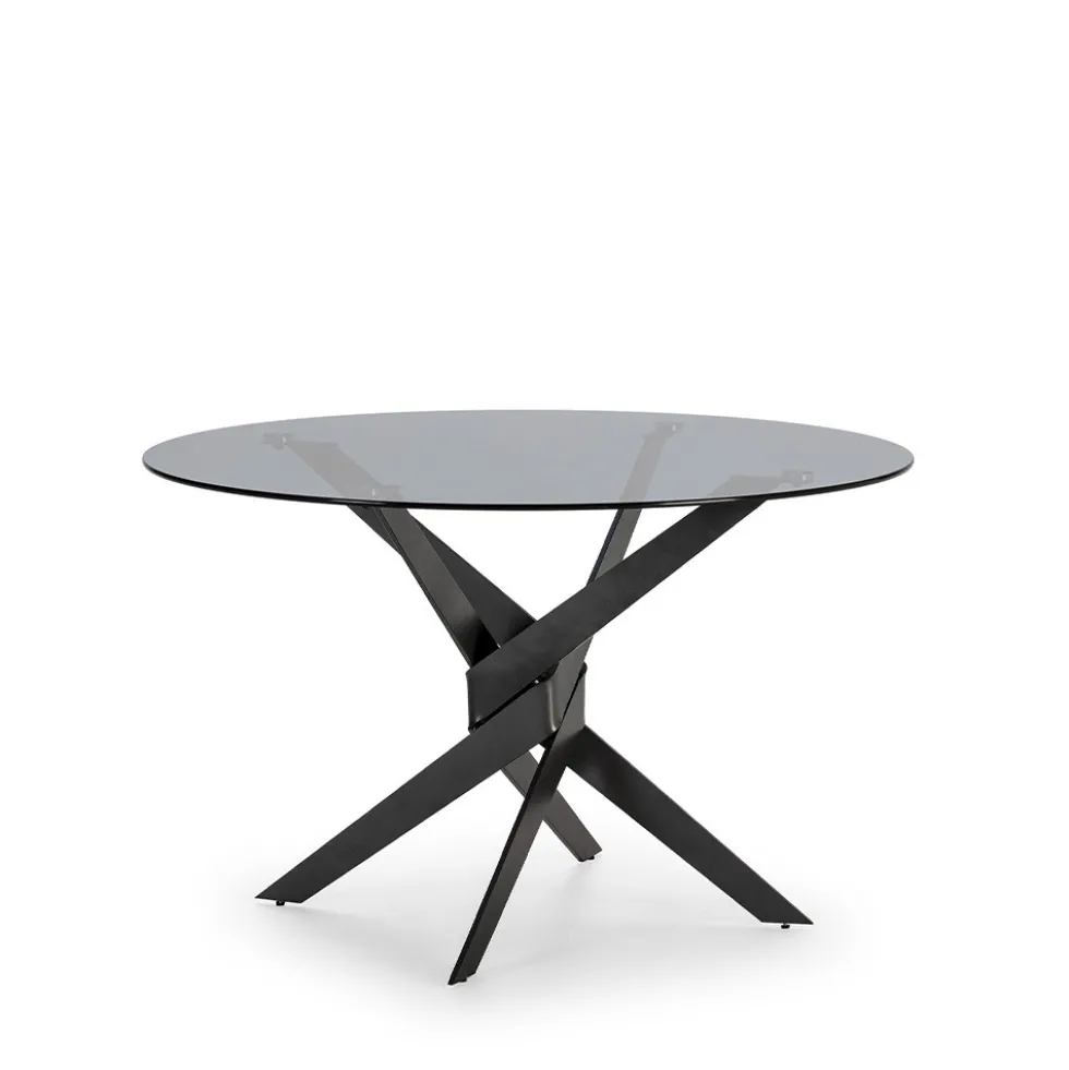 DRAVON Table à manger 4 personnes en verre trempé et métal