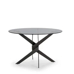 DRAVON Table à manger 4 personnes en verre trempé et métal