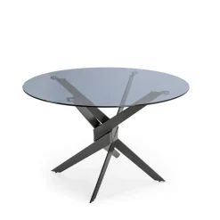 DRAVON Table à manger 4 personnes en verre trempé et métal
