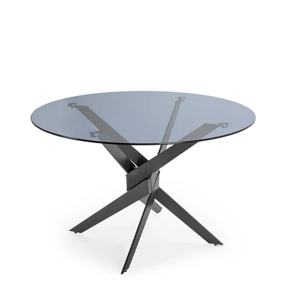 DRAVON Table à manger 4 personnes en verre trempé et métal