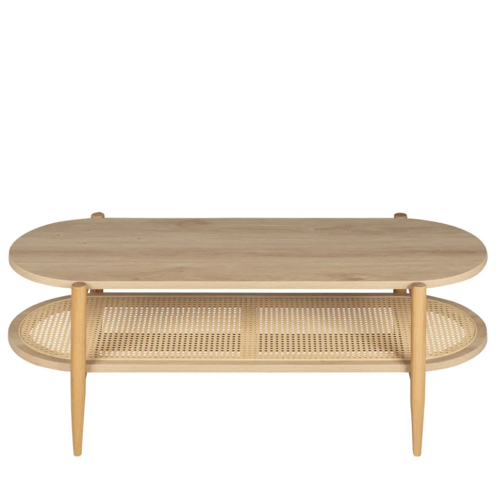 ELLOS Table basse ovale en bois et cannage