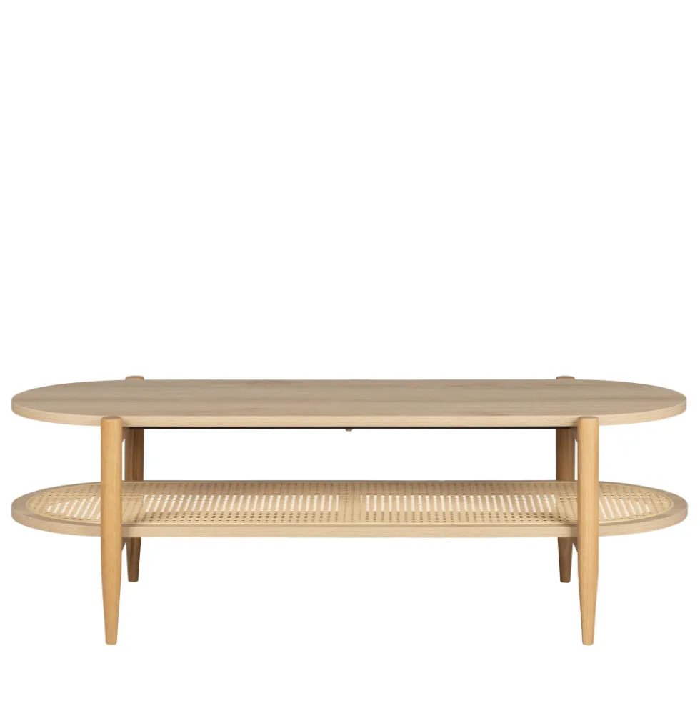 ELLOS Table basse ovale en bois et cannage