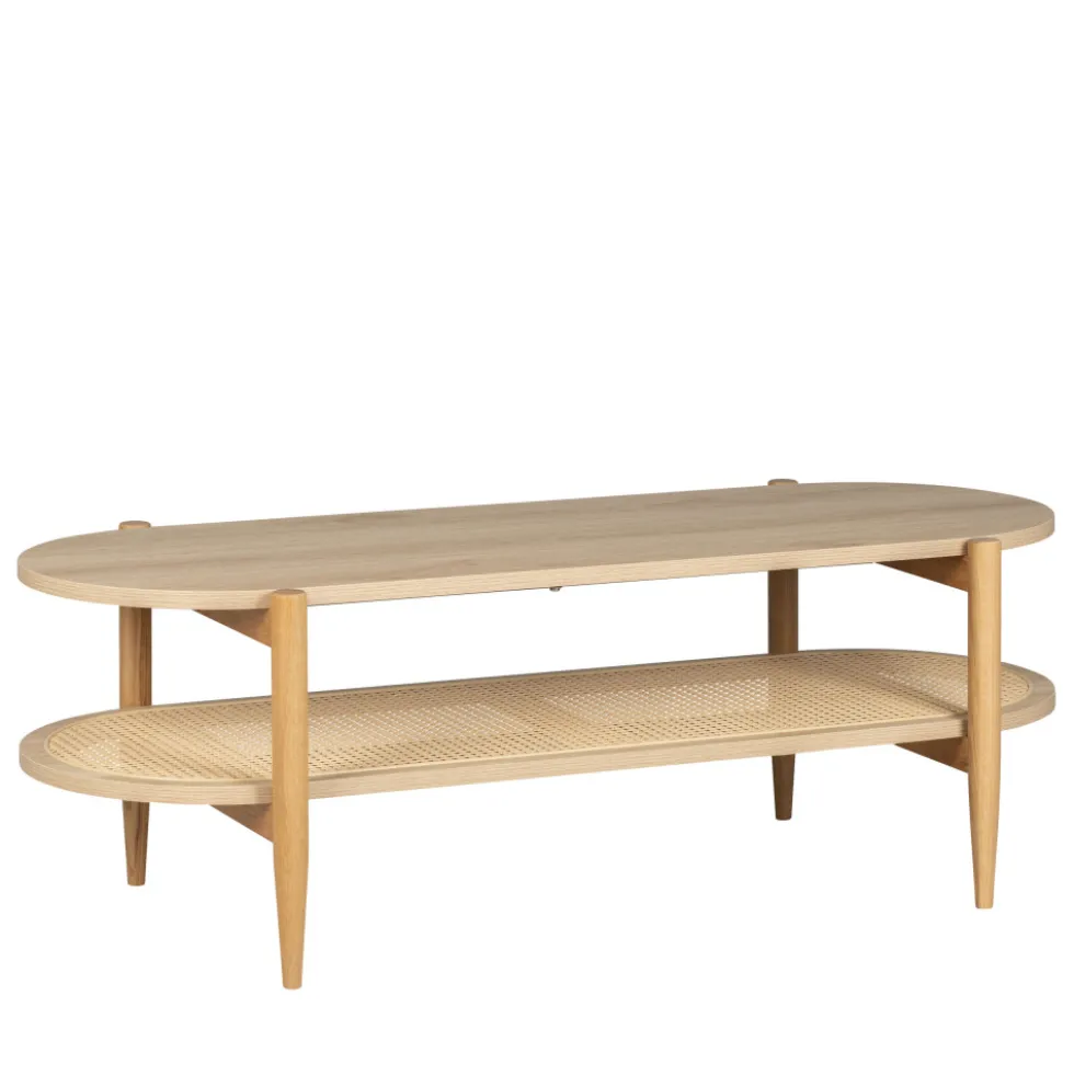 ELLOS Table basse ovale en bois et cannage