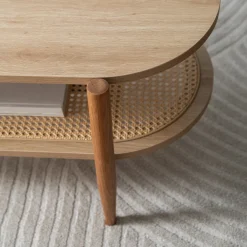 ELLOS Table basse ovale en bois et cannage