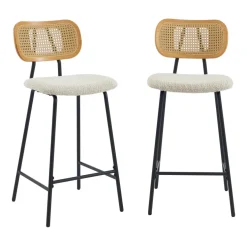 EMA Lot de 2 tabourets de bar en tissu bouclette et métal H66,5cm