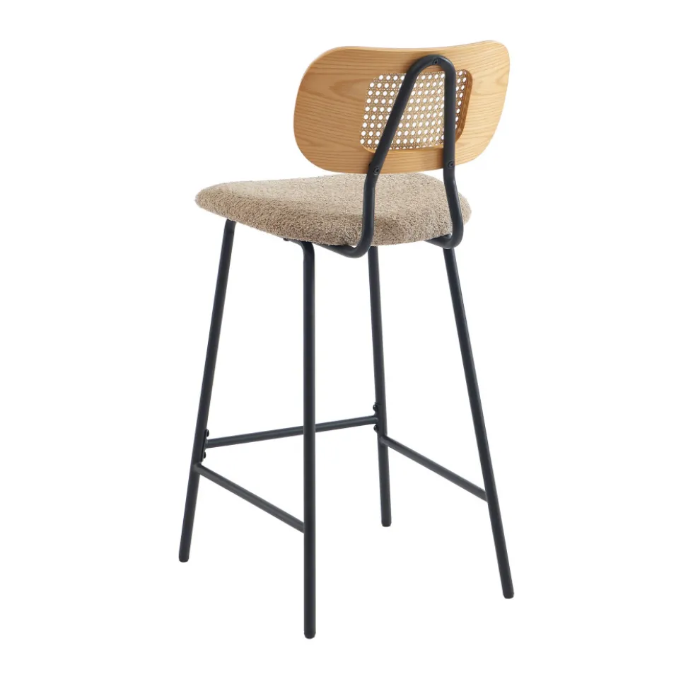 EMA Lot de 2 tabourets de bar en tissu bouclette et métal H66,5cm