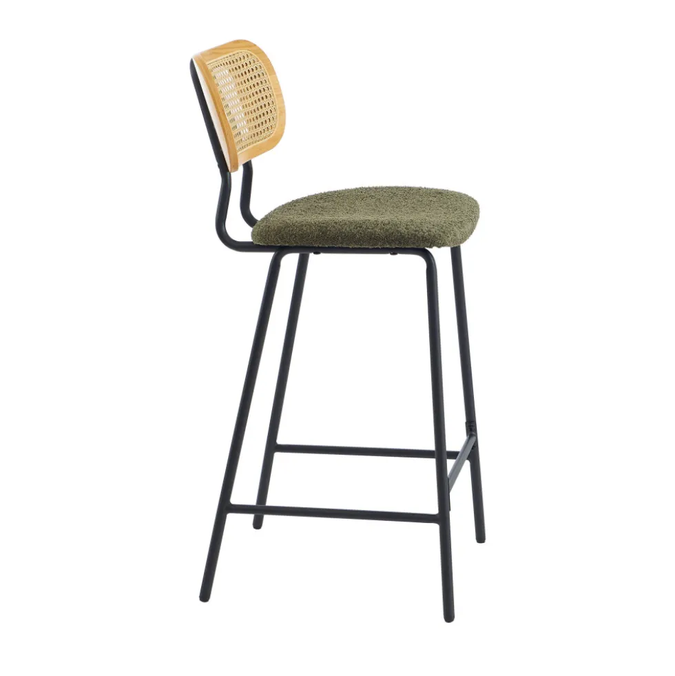 EMA Lot de 2 tabourets de bar en tissu bouclette et métal H66,5cm