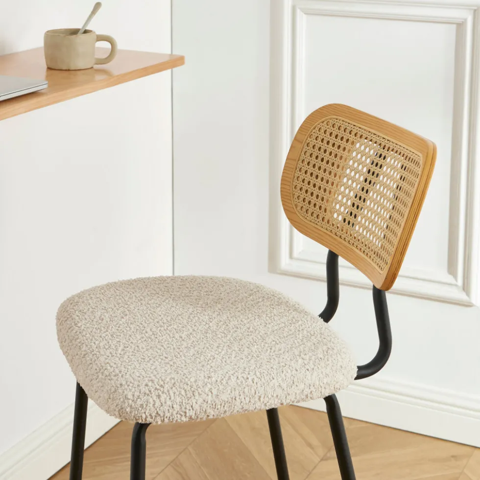 EMA Lot de 2 tabourets de bar en tissu bouclette et métal H66,5cm