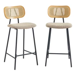 EMA Lot de 2 tabourets de bar en tissu bouclette et métal H66,5cm