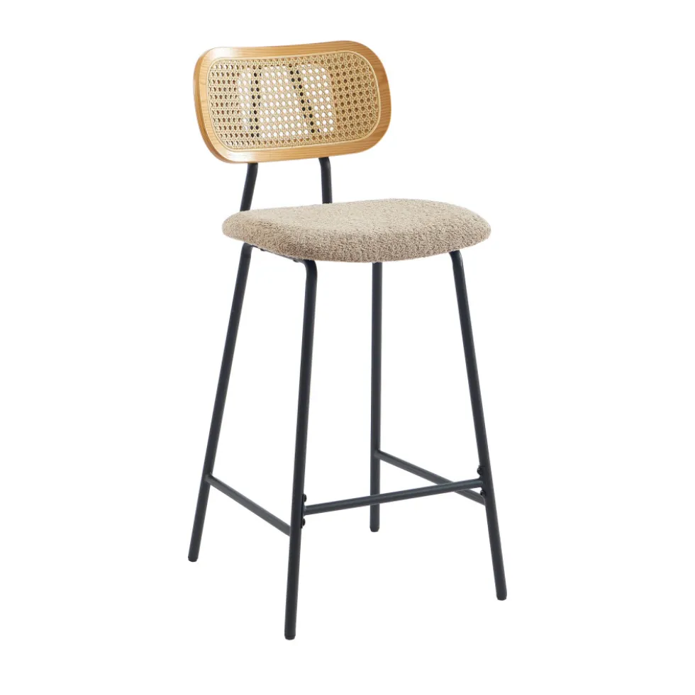 EMA Lot de 2 tabourets de bar en tissu bouclette et métal H66,5cm