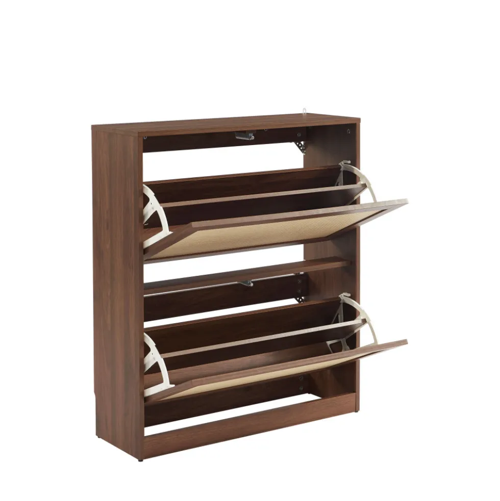 ESTELA Meuble à chaussures 2 portes en bois et cannage L80cm