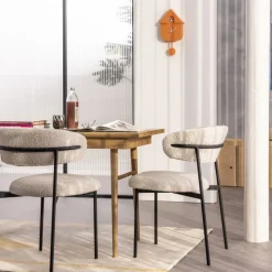 ESTER Lot de 2 chaises en tissu bouclette et métal