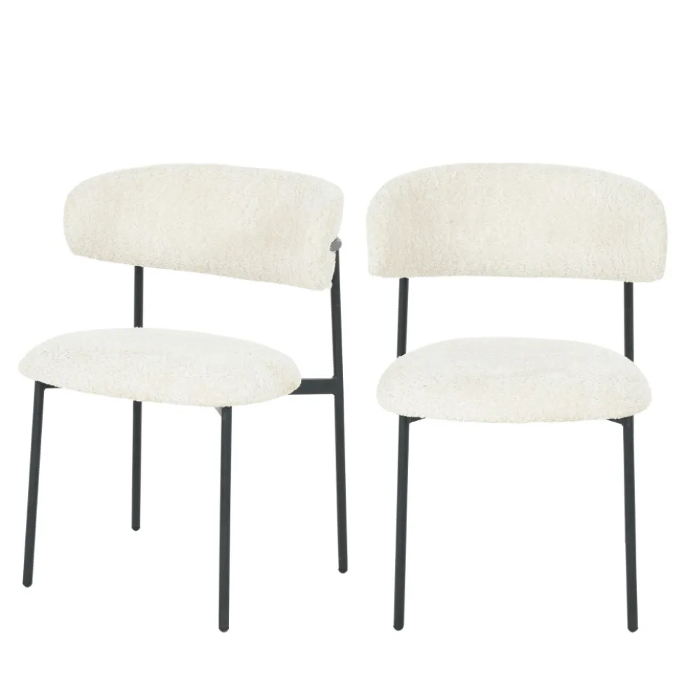 ESTER Lot de 2 chaises en tissu bouclette et métal