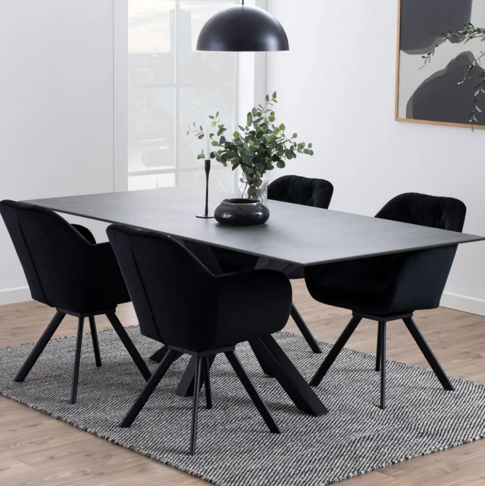 EURAME Table à manger 8 personnes en céramique et métal