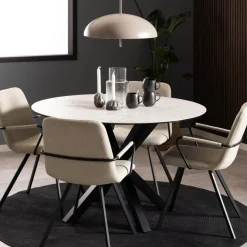EURAME Table à manger 4 places ronde en céramique et métal