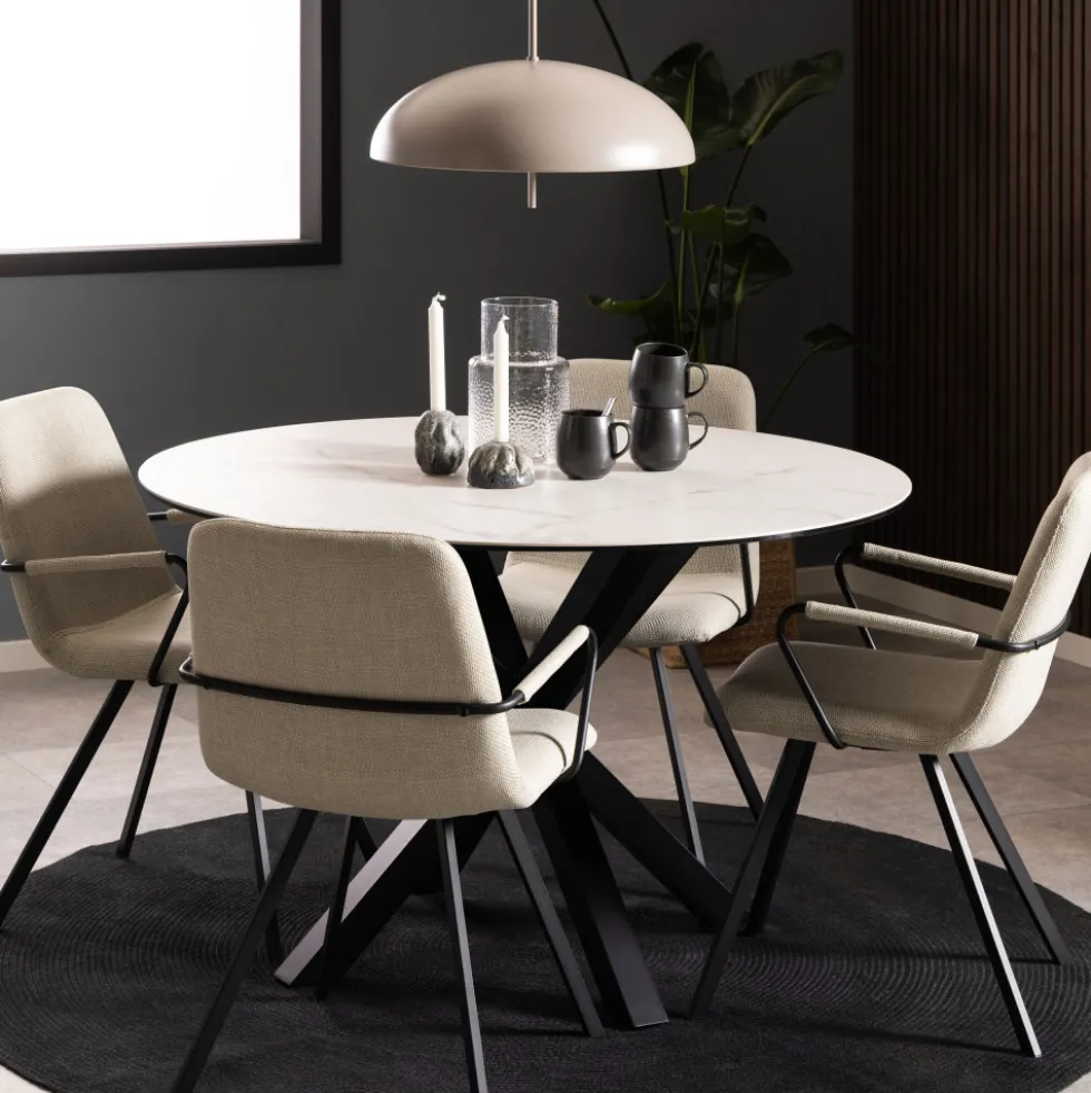 EURAME Table à manger 4 places ronde en céramique et métal