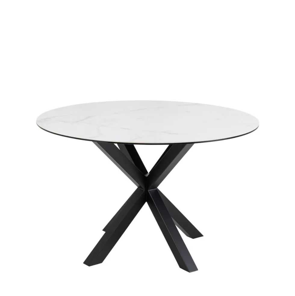 EURAME Table à manger 4 places ronde en céramique et métal