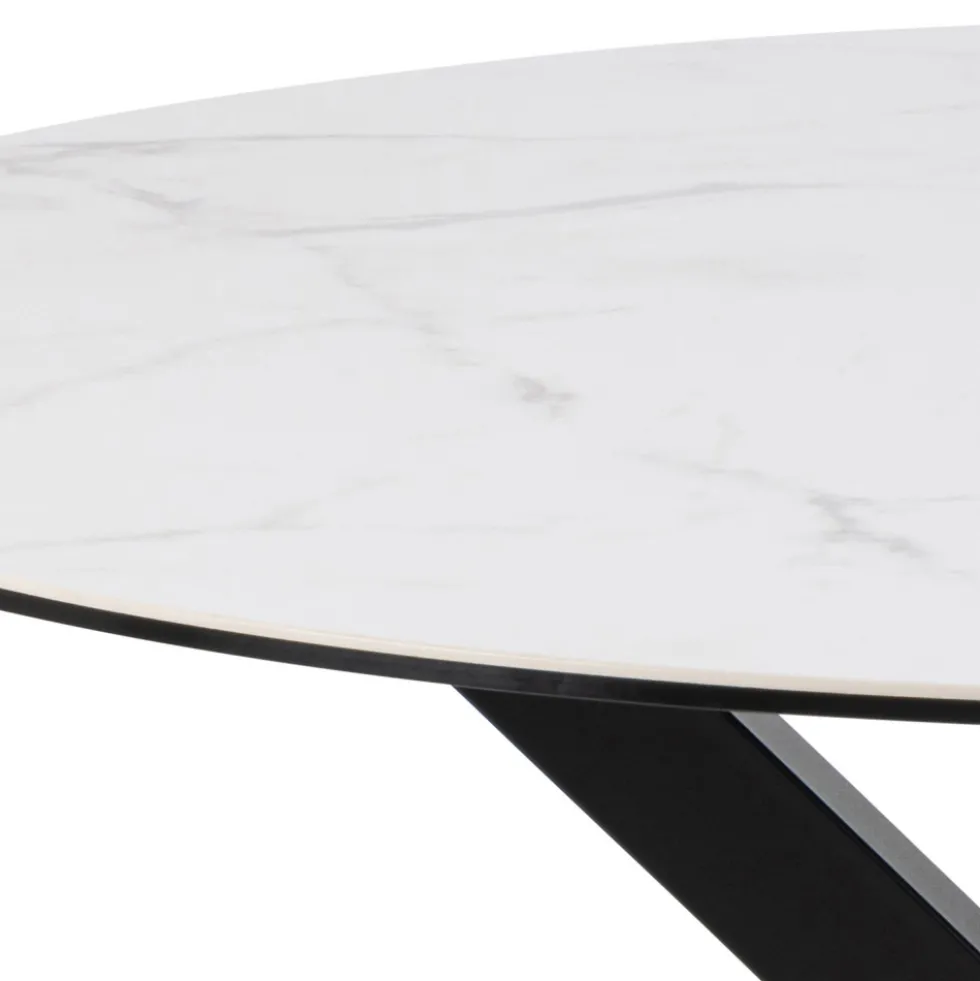 EURAME Table à manger 4 places ronde en céramique et métal