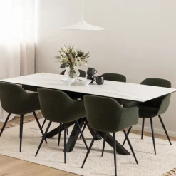 EURAME Table à manger extensible 6 à 8 places en céramique et métal 168-210x90cm