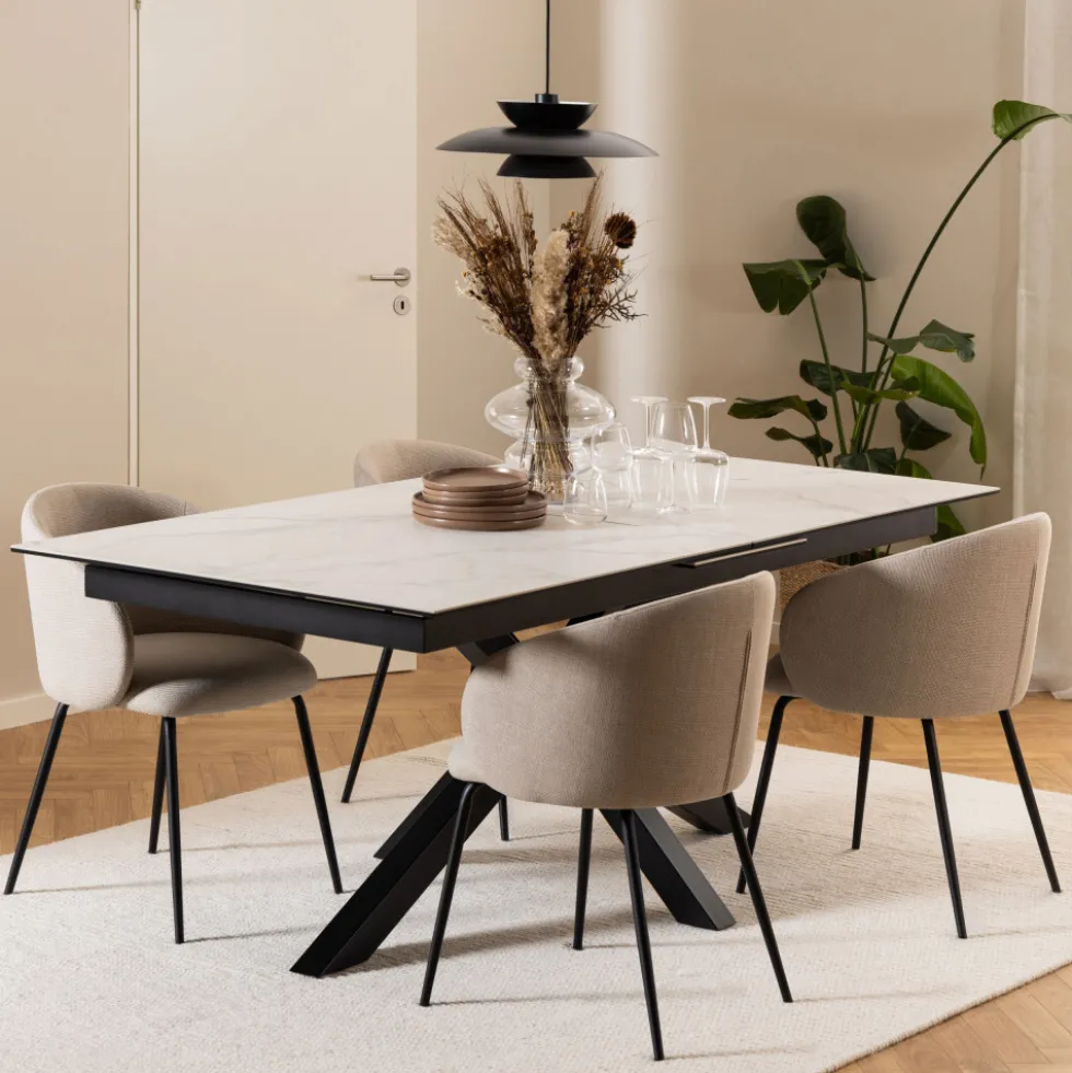 EURAME Table à manger extensible 6 à 12 personnes en céramique et métal 200-240x100cm