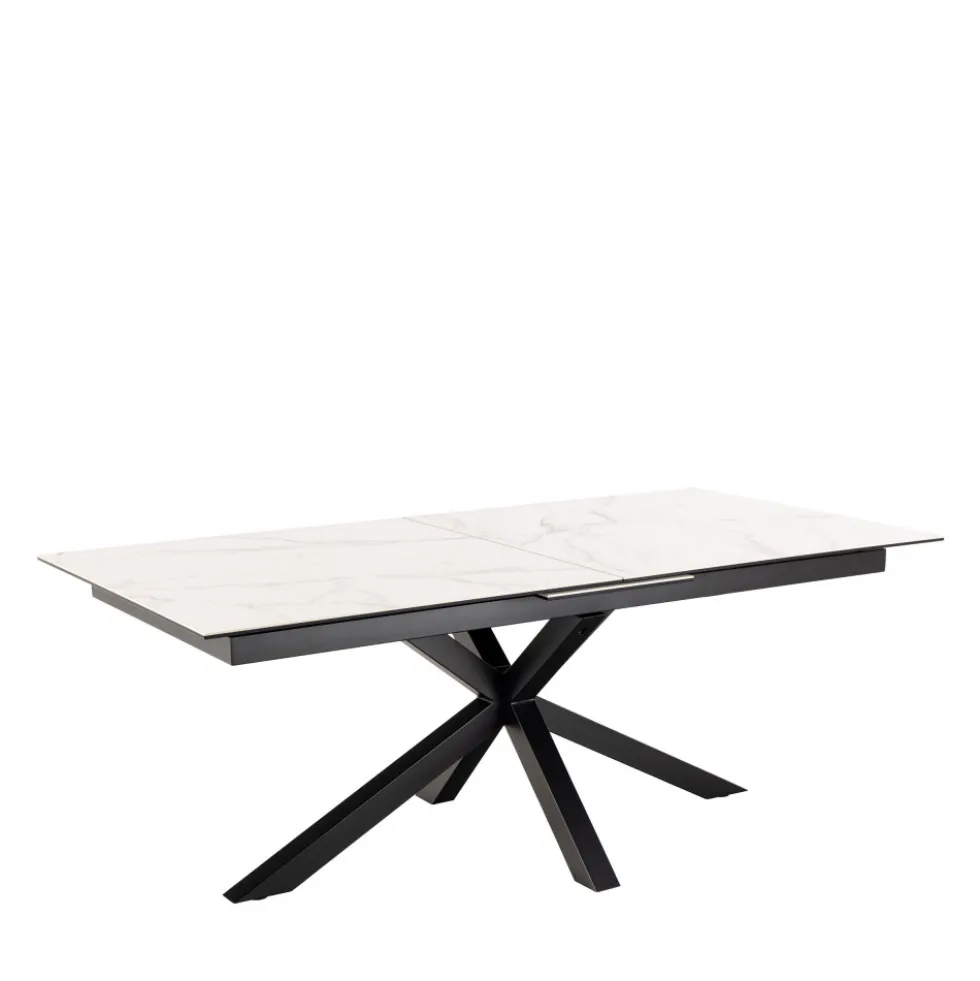 EURAME Table à manger extensible 6 à 12 personnes en céramique et métal 200-240x100cm