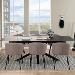 EURAME Table à manger extensible 6 à 12 personnes en céramique et métal 200-240x100cm