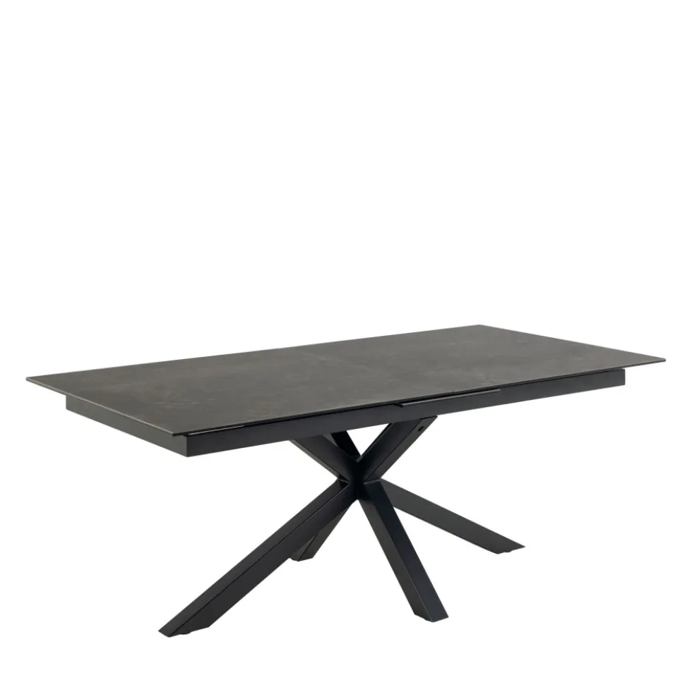EURAME Table à manger extensible 6 à 12 personnes en céramique et métal 200-240x100cm