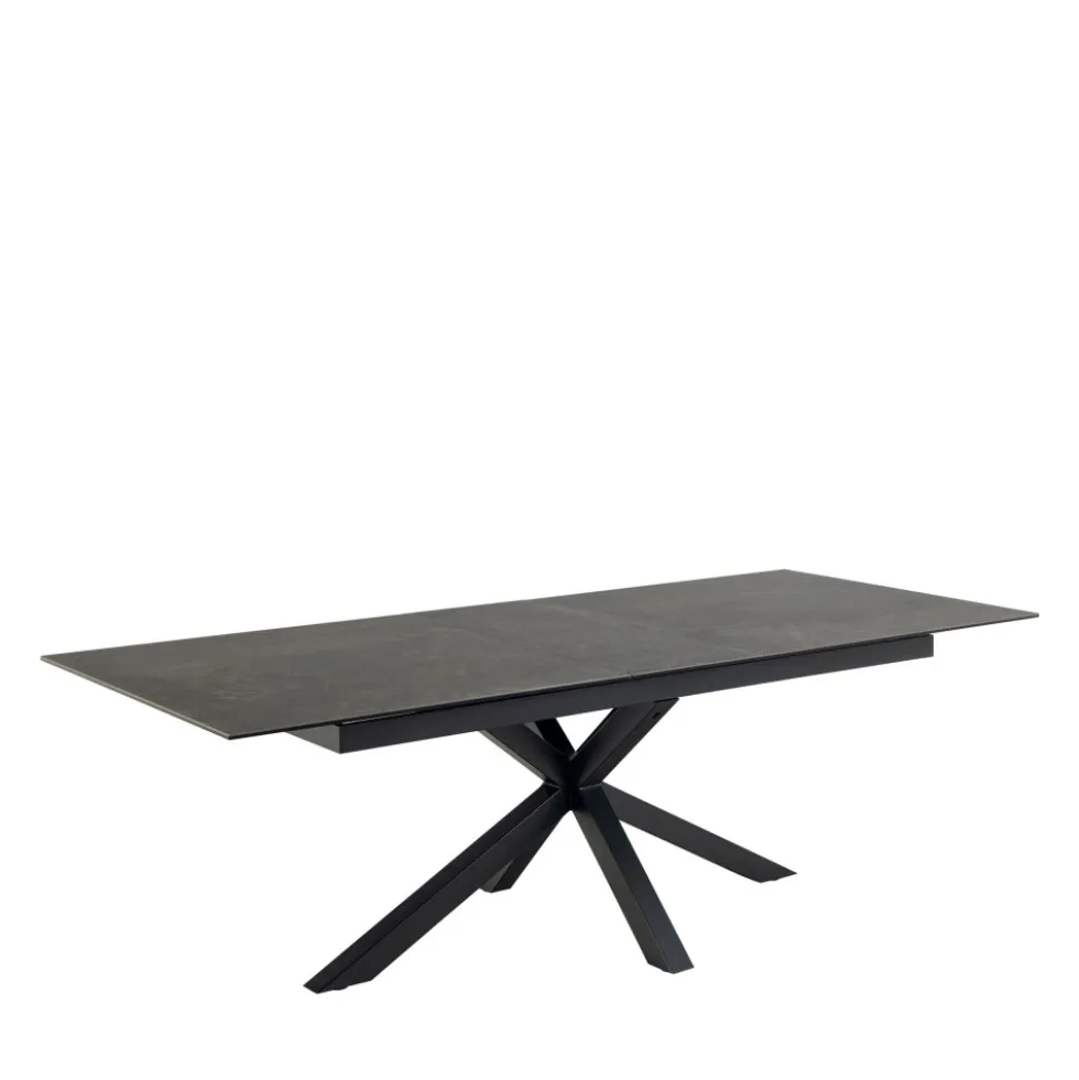 EURAME Table à manger extensible 6 à 12 personnes en céramique et métal 200-240x100cm