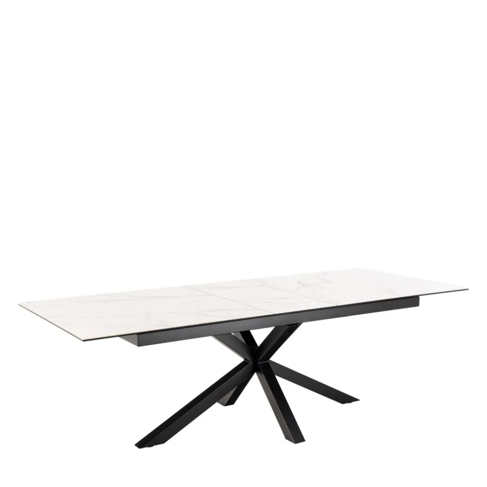 EURAME Table à manger extensible 6 à 12 personnes en céramique et métal 200-240x100cm