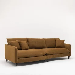 FARRAH Canapé d'angle gauche convertible 5 places en tissu pieds tournés