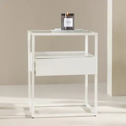 FORTALEZA Table de chevet 1 tiroir en verre et métal