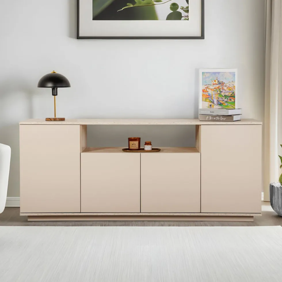 FRITZ Buffet 4 portes effet travertin L180cm
