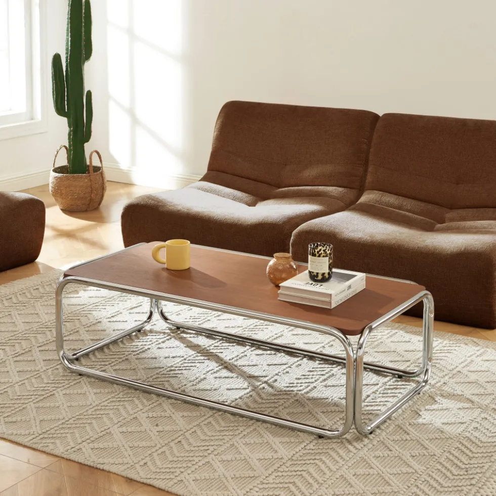 GLISS II Table basse en bois pieds chrome
