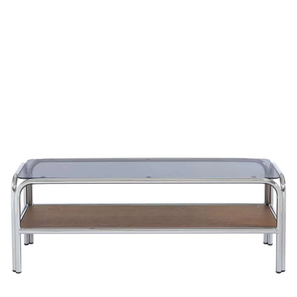 GLISS Meuble TV en verre pieds chrome L120cm
