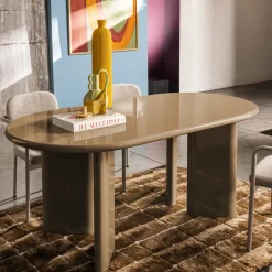 GLOSSI Table à manger 6 personnes ovale en bois laqué