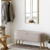 HARLOW Banc coffre en tissu bouclette et bois L95cm