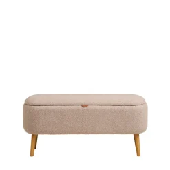 HARLOW Banc coffre en tissu bouclette et bois L95cm