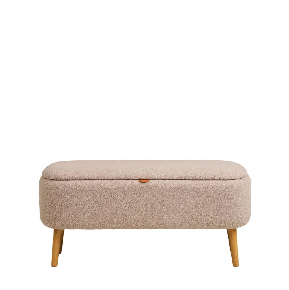 HARLOW Banc coffre en tissu bouclette et bois L95cm