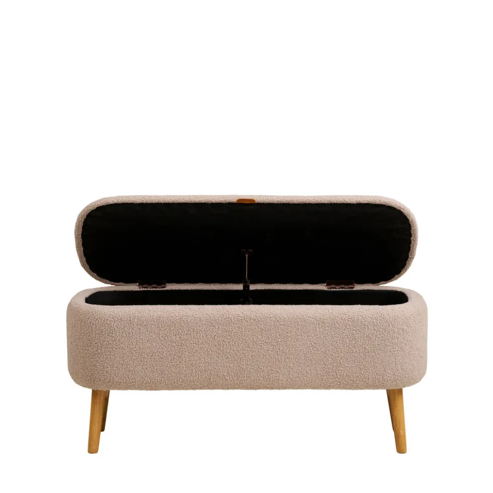 HARLOW Banc coffre en tissu bouclette et bois L95cm