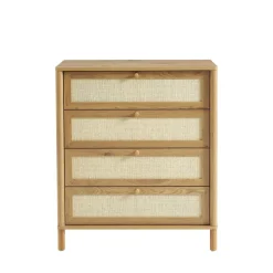 IRIS Commode 4 tiroirs en bois et cannage L80cm