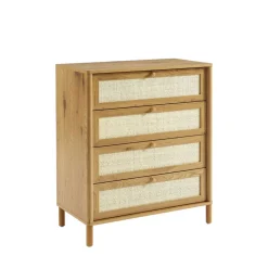 IRIS Commode 4 tiroirs en bois et cannage L80cm