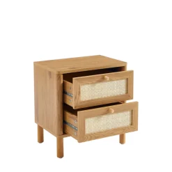 IRIS Table de chevet 2 tiroirs en bois et cannage