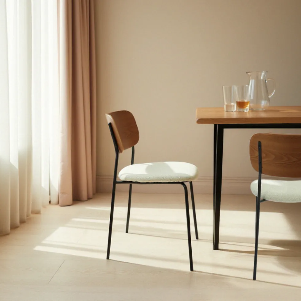 JENS Lot de 2 chaises en bois, tissu bouclette et métal